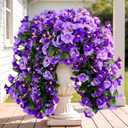 Sggvecsy Artificial Fake Hanging Flowers Plants Outdoor Outside Spring Summer Decoration 2PCS Faux Silk UV Resistant Morning Glory Trailing Vines for Home Porch Patio Balcony (Purple & Light Purple)