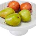 VHC Brands Ribbed White Wooden Fruit Bowl 5.5x12x12, Kitchen Decor, Decorative Wooden Pedestal Bowl, Perfect Centerpiece for Table, Island, or Counter