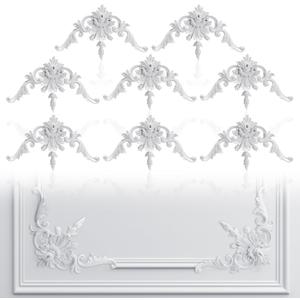 Pangda Corner Wall Molding French Style Wainscoting Panels Flora Moulding Corner Panel Wall Molding Kit for Cabinet Picture Frames Decor, Not Include Glue (8 Pcs,Vintage Style)