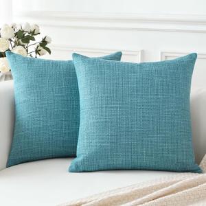 OTOSTAR Linen Throw Pillow Covers Set of 2 Decorative Square Pillowcases Cushion Covers 12x12 Inch for Home Decor Sofa Bedroom Car 30 x 30 CM Turquoise
