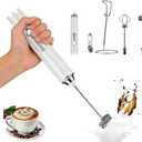 Milk Frother Handheld for Coffee, Hand Frother Wand, Electric Whisk 3 Speed Adjustable, Drink Mixer with Stainless 2 Whisks, Foam Maker for Latte Cappuccino Matcha (White)