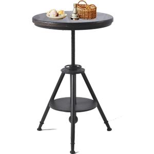 Industrial Vintage Cafe Farmhouse Dining Table - Rustic Round Wooden Top, Height Adjustable 21-29in