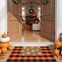 OJIA 2PCS Fall Door Mat Combo Set Halloween Doormat, 3'x5' Black and Orange Buffalo Plaid Rug and Imitation Coir Fall Doormat, Autumn Welcome Mat Outdoor Porch Decor Thanksgiving Front Door Mats