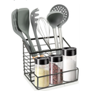 Utensil Holder for Kitchen Counter, Metal Utensil Holder Rack with Salt and Pepper Shakers for Kitchen Countertop, Cooking Tools Storage for Spatula, Large Utensil Organizer with Marble Base