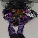 Happy Halloween Wreath for Front Door Decoration with Skeleton Artificial Bone Orange Ornaments Maple Leaf for Party Decor (Halloween Purple)