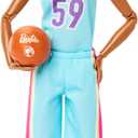 Barbie Careers Fashion Doll & Accessories, Made to Move Brunette Basketball Player Wearing Removable Uniform with Ball, 22 Bendable Joints