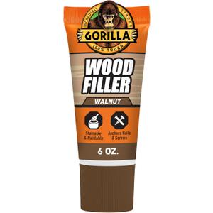 Gorilla All Purpose Wood Filler, Walnut Color, 6 Ounce Tube (Pack of 1) - Water Resistant for Indoor or Outdoor Projects and Repairs