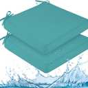 downluxe Waterproof Outdoor Chair Cushions for Patio Furniture, 19" x 19" x 2" Patio Chair Cushion with Adjustable Ties & Portable Handle, Square Outdoor Cushion with Removable Cover, Teal, 2 Pack