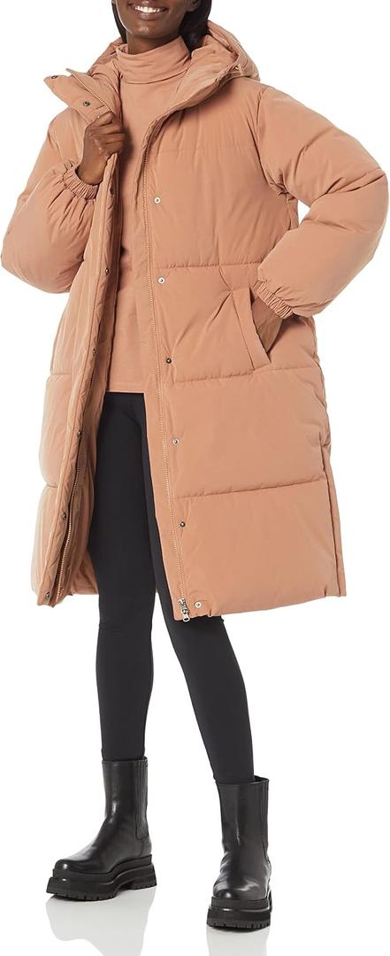 Amazon Essentials Women's Oversized Long Hooded Insulated Puffer Jacket, 
Light Brown, 2X