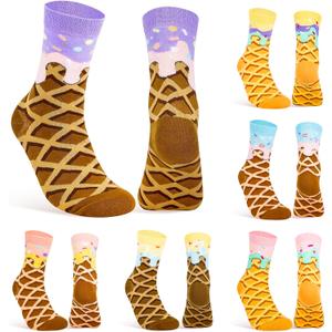 6 Pairs Ice Cream Drip Baseball Socks for Women, Summer Colorful Funny Crew Socks with Breathable Cotton Blend, All-Day Comfort Fit for Gym, Baseball, Office Casual Wear, Team Gifts for Youth Teen, One Size