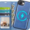 OCASE for iPhone 16e Case Detachable Wallet Case with Card Holder, 2 in 1 Pu Leather Flip Folio with RFID Blocking Stand Wrist Strap Shockproof Phone Cover 6.1 Inch 2025, Light Blue