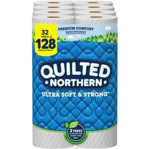 Quilted Northern Ultra Soft & Strong Toilet Paper, 32 Mega Rolls = 128 Regular Rolls, 2-ply Bath Tissue (Pack of 1)