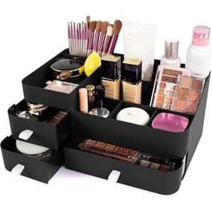 Makeup Organizer for Vanity, Large Countertop Organizer with Drawers, Cosmetics Storage for Skin Care, Brushes, Eyeshadow, Lotions, Lipstick, Nail Polish.Great for Dresser, Bathroom, Bedroom, Black