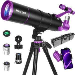 MEEZAA Telescope, Telescope for Adults High Powered, 90mm Aperture 550mm Portable Professional Refractor Telescopes for Kids & Astronomy Beginners with Tripod, Phone Adapter, Carry Bag & Moon Filter