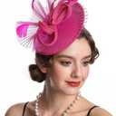 SAFERIN Fascinator for Women Hair Clip Hat Bowler Feather Flower Veil Wedding Party Tea Hat (Pink)