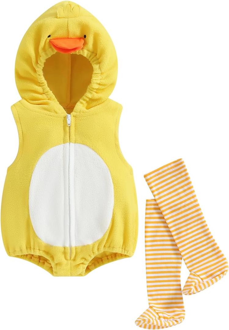 Madjtlqy Halloween Costumes Toddler Baby Boy Girl Flamingo Animal Hooded Sleeveless Romper Jumpsuit Legging Duck Outfits (12-18 Months)