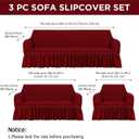 Fanfanwin 3 Pcs Sofa Slipcover Set for Couch Cushion Durable Washable High Elastic Stretchable Furniture Couch Covers with Skirt for Sofa Loveseat Arm Chair(Burgundy,Seersucker)