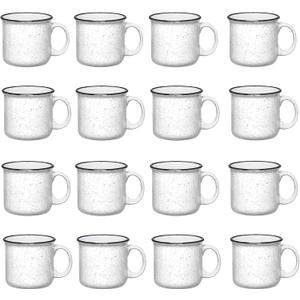 Set of 16 Ceramic Campfire Mugs  15 Oz, White  Coffee & Tea Cups for Home, Work, Travel, Camping  Customizable, Great for DIY, Events, Companies