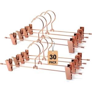Rose Gold Metal Wire Clips Pants Bottom Clothes Hangers, 30 Pack Heavy Duty Trousers With Adjustable Clips, 13.8" Space Saving Hangers for Legging Garment Jeans