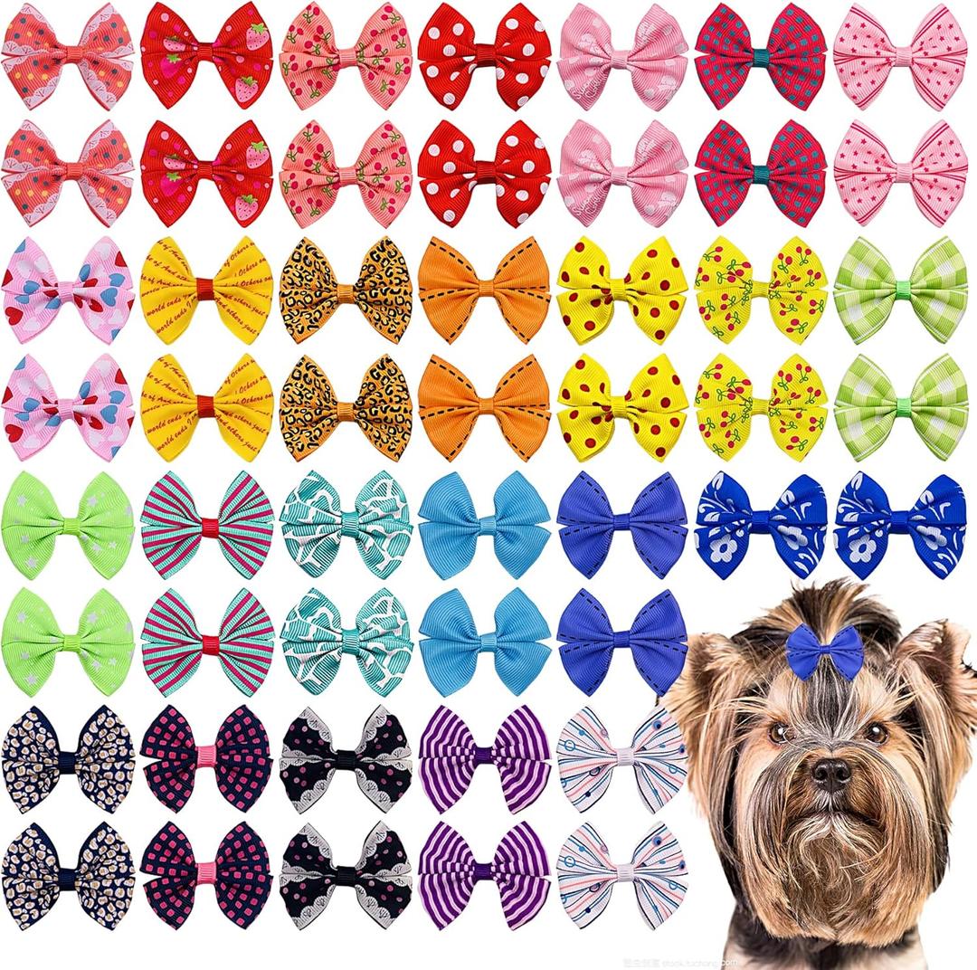PET SHOW 20pairs Big Bowknot Dogs Hair Bow Clips with French Barrette Clip for Small Medium Large Dogs Puppies Cats Topknot Grooming Hair Accessories