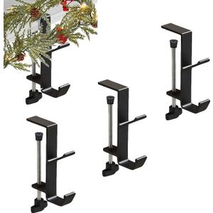 Guojanfon Fireplace Stocking and Garland Hanger, 2 in 1 Mantel Hanger for Garland, Fireplace Stocking Holders for Mantle Garland Hooks for Xmas Holiday Home Party Decoration (Black, 3)