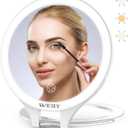 WEILY Magnifying Mirror with Light, 10X/1X Magnification Double-Sided Travel Makeup Mirror, with 3 Color Lights, Touch Control, Rechargeable Portable Mirror for Bedroom, Bathroom (White)