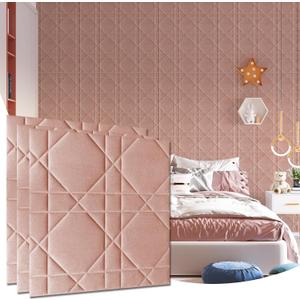 Velvet 3d wall panels for Interior wall Decor peel and stick, Soundproof Geometric Textured 3d Wall Panels for Living Room, Bedroom, TV Background Pink 17.7" x 17.7", Covers 26.15 Sq.Ft 12pcs