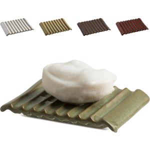 Zoeeker Soap Dish, Ceramic Soap Holder Bar Soap Saver Non-Slip Bathroom Accessories for Sponges, Scrubber, Razor, Green