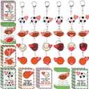 24 Sets Sport Valentines Gifts Bulk Basketball Soccer Baseball Volleyball Football Valentines Exchange Cards and Keychains (Mixed Ball)