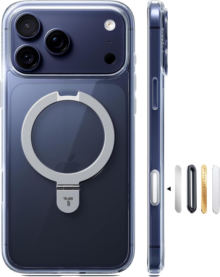 TORRAS Ostand for iPhone 17 Pro Case Clear Magnetic, Fit for MagSafe, 4X Military Drop Protection, Camera Control, Slim Phone Case for iPhone 17 Pro with Kickstand, Anti Yellowing Cover 6.3", Clear
