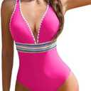 AI'MAGE One Piece Swimsuit Women Tummy Control Slimming Modest Bathing Suits Color Block Adjustable Straps Swim Suits 2025, M, Hot  Pink