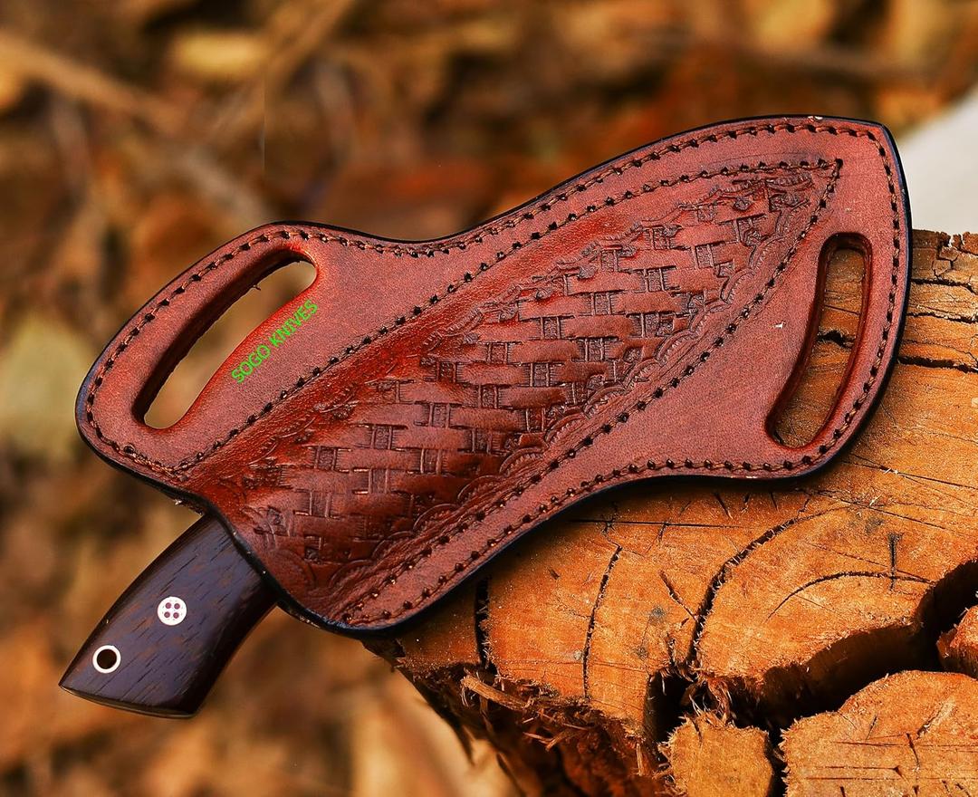 Leather Knife Sheath For Belt, Slanted Pancake Sheath, Tooled Leather Sheath, Beautiful Cow Boy 4 to 6 inches Skinner Knife Leather Cover 100% Real Leather (BROWN)