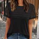 Women's Tops Short Sleeve Dressy Tee Business Lace Blouse Summer 2025 Trendy Crewneck Casual T-Shirts Spring Clothes Outfits Black XL