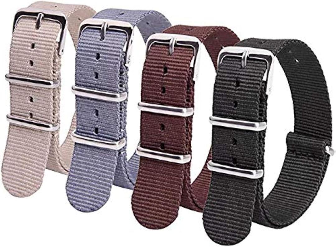Ritche Christmas Gift Military Ballistic Nylon Strap 16mm 18mm 20mm 22mm Premium Nylon Watch Band Strap With Stainless Steel Buckle (4 Packs), White Elephant Gifts, Stocking Stuffers for Men (Black / Gray / Khaki / Dark brown)