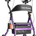 BlessReach Heavy Duty Upright Rollator Walker for Seniors with Seat, 450lb Capacity, 8" All-Terrain Wheels, 6 Height Adjustments, Padded Seat & Backrest, Easy Assembly, Foldable Design, Purple