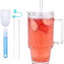 BELLAFORTE Glass Cups with Lids and Straws 24oz Tumbler Cup with Handle, Iced Coffee Cups, Reusable Drinking Glass Tumbler for Smoothies, Tea, Juice, with Silicone Stopper & Brush 