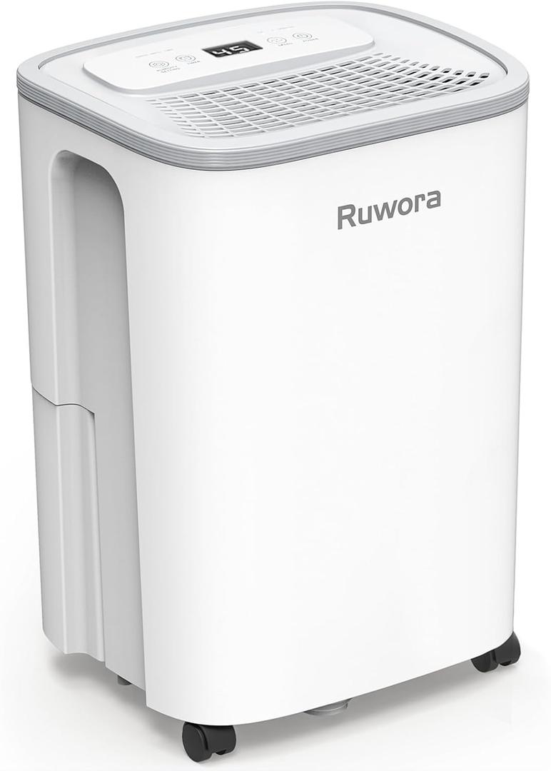 Dehumidifier for Home, Dehumidifier 4500 Sq.Ft 50 Pint, Dehumidifiers with Drain Hose, 0.66 Gallon Water Tank, RUWORA Dehumidifiers for Basement Bedroom Bathroom RV, 24H Timer, Overflow Protection