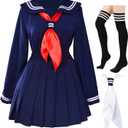 Classic Japanese School Girls Sailor Dress Shirts Uniform Anime Cosplay Costumes with Socks Set (Blue, S)