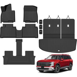All Weather Floor Mats Trunk Mat with Backrest Mat Fit for 2026 Hyundai Palisade 7/8 Seat Hybrid, TPE Odorless Anti-Slip Floor Liners Cargo Mat with Back Seat Protector for 2026 Palisade Accessories