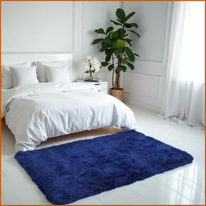 Eviva Blue Fluffy 3x5 Rug - Fuzzy, Washable, Plush Feel - Shaggy, Kids & Girls Bedroom Rug for Modern Home Decor