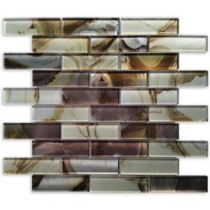 Varied Gold Purple Gemstone Glass Mosaic Tiles for Shower Tile, Interlocking Wall Tiles for Kitchen Backsplash, Bathroom Backsplash, Fireplace (Pack of 5 Sheets)