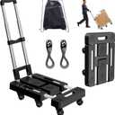 Folding Hand Truck, Foldable Cart for 500 lbs Heavy Luggage, Hand Truck Dolly, 6-Wheel Foldable Dolly with 2 Ropes, Ideal for Home, Office, and Travel Moving (Black)