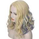 Linfairy Long Blonde with Blue Curly Wig Costume Halloween Party Wigs (Small)