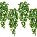 RECUTMS Artificial Hanging Plants 4Pcs, Fake Monstera Leaves Ivy Vine Faux Greenery UV Resistant Tropical Palm Leaf Swag Plant for Garden Home Jungle Hawaiian Luau Party Outdoor Indoor Spring Décor