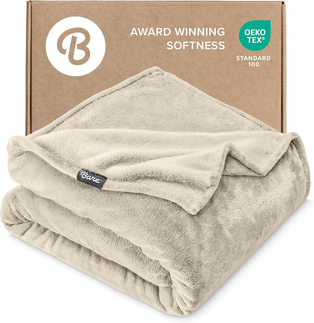Bare Home Fleece Blanket - Full/Queen - Ultra-Soft Lightweight for Bed, Sofa, and Couch - Luxury Microplush - Cozy Warm Blanket (Full/Queen, Oyster)
