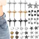 Hoteam 24 Sets Pant Waist Tighteners No Sew and No Tools Detachable Decorative Waist Buckles Metal Clips Adjustable Star Button Pins Jean Brooch for Pants Jeans Clothing Dresses Skirts Accessories