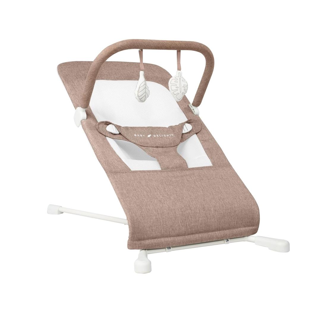 Baby Delight Highland Baby Bouncer | Infant | 0  6 Months | 3-Position Recline | Mocha Tweed