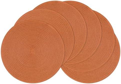 SHACOS Round Placemats Set of 6 Washable 15 inch Round Placemat Cotton Polyester Woven Braided Table Place Mats for Dining Table Decor, Dark Orange