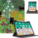 Rotating iPad Air 11 inch Case (M3/M2), iPad Air 5th/4th Generation 10.9 Inch 2022/2020,360 Degree Rotating Multi-Angle View Stand Pencil Holder Case for iPad Pro 11-inch, Flower Garden Cat