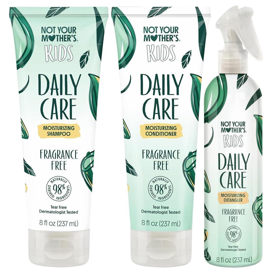 Not Your Mother's Kids Daily Care Bundle - Fragrance Free Shampoo, Conditioner, and Detangler (3-Pack) - Scent Free Hair Products for Kids (8 Fl Oz (Pack of 3))